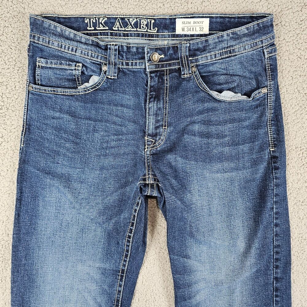 TK Axel Jeans Men 34x30 Blue Slim Boot Western Cowboy Stretch Comfort Work Ranch